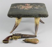 NEEDLEPOINT COVERED FOOTSTOOL