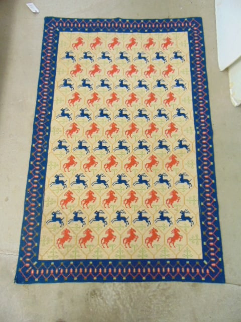 NEEDLEPOINT RUG, BEIGE FIELD WITH