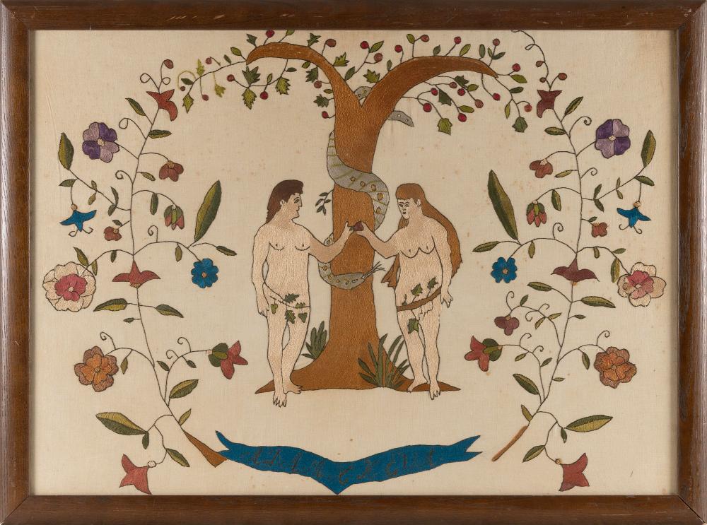 NEEDLEWORK DEPICTING ADAM AND EVE