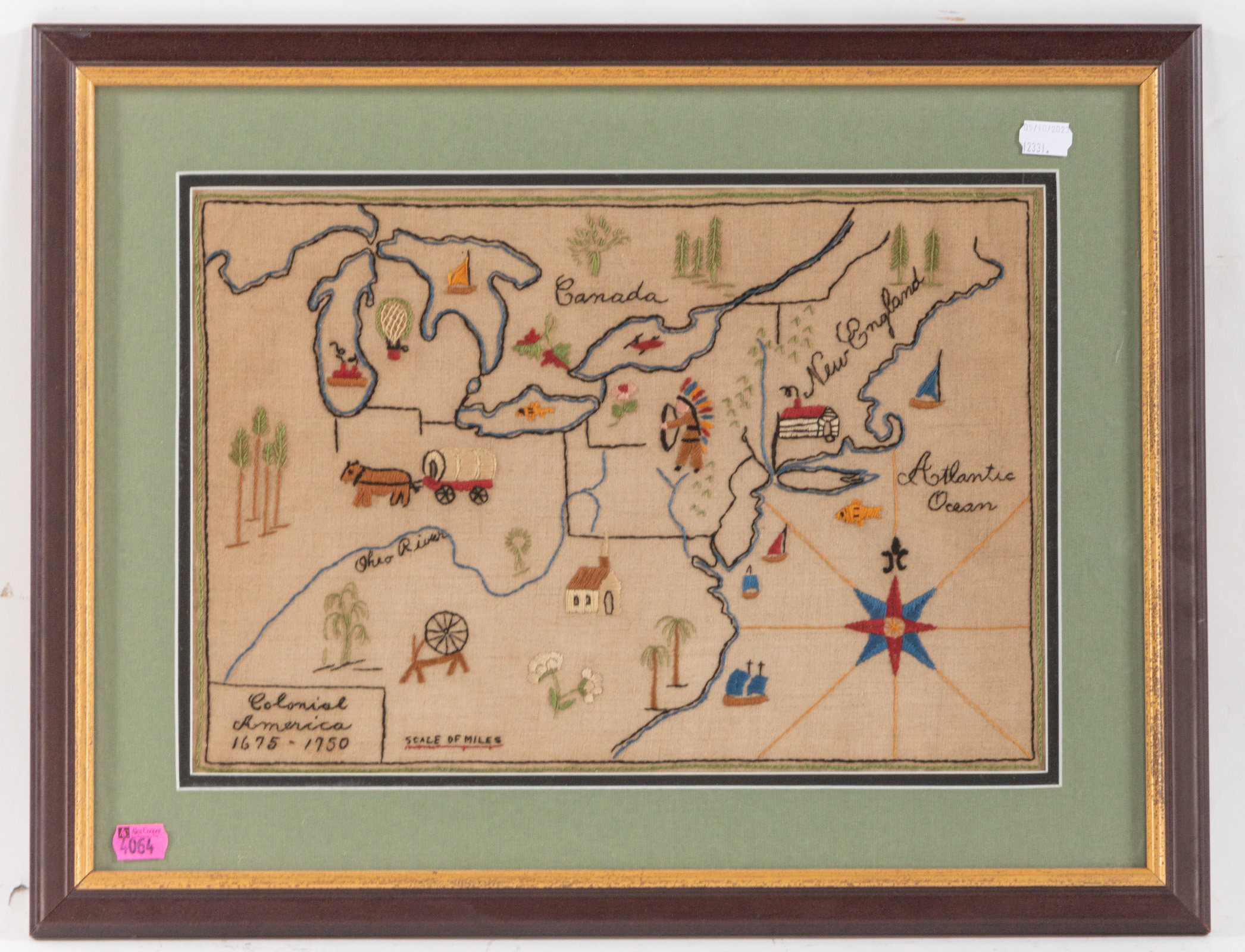 NEEDLEWORK MAP OF COLONIAL AMERICA,