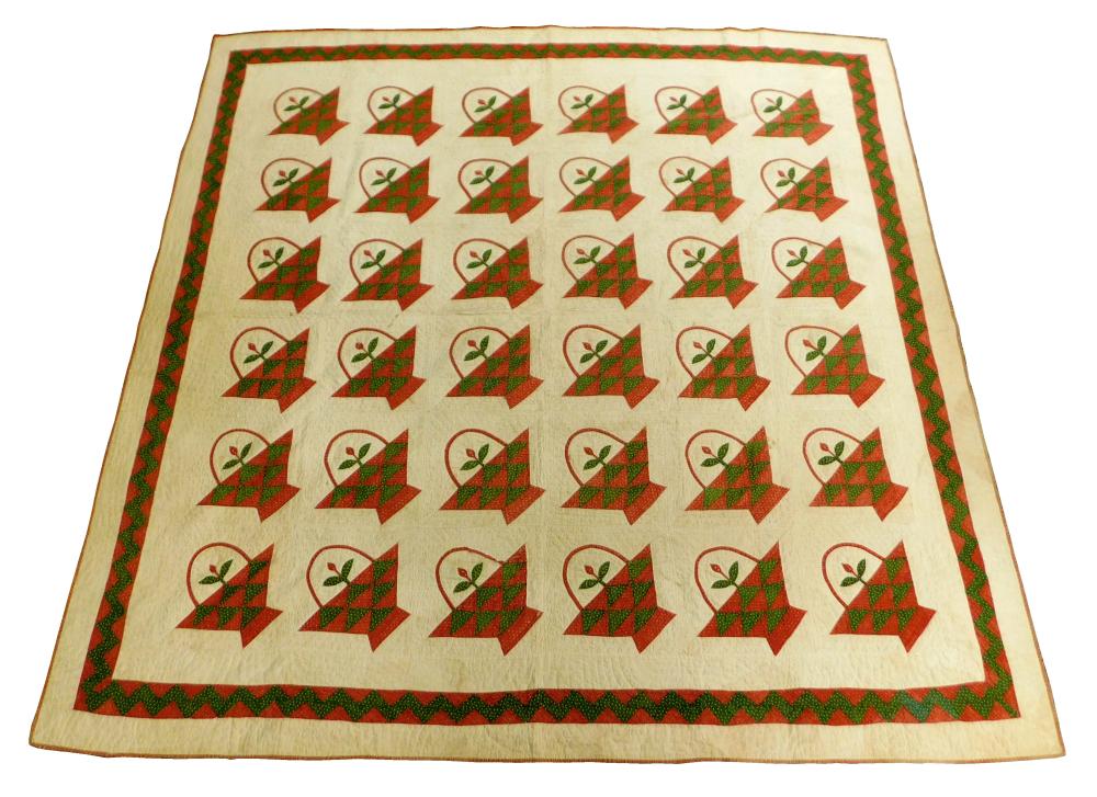 NEEDLEWORK QUILT WITH BASKET