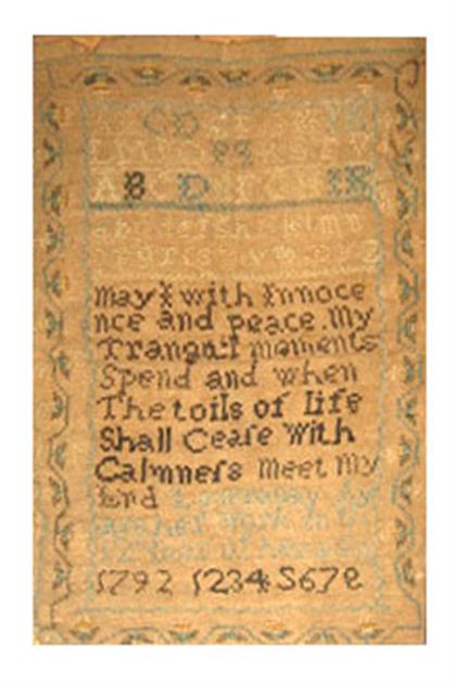 Needlework sampler    dated 1792