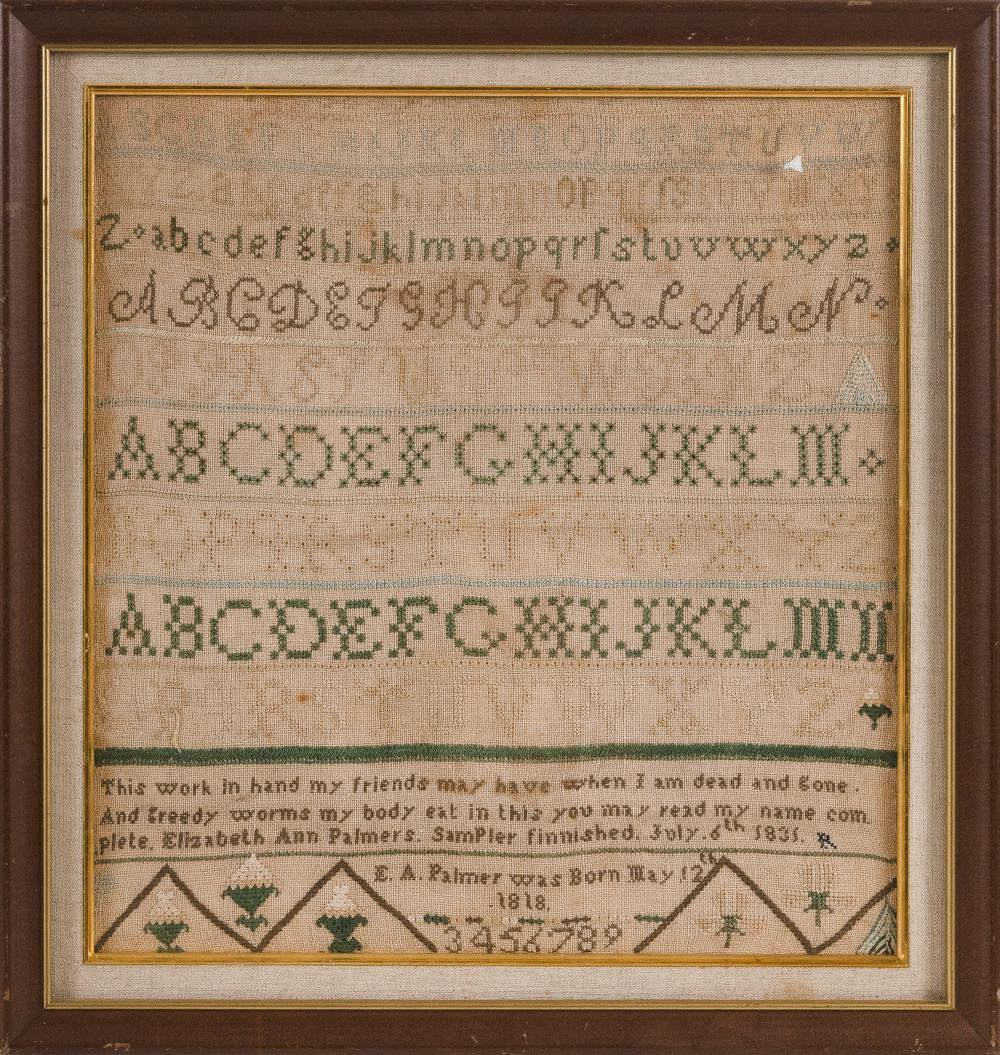 NEEDLEWORK SAMPLER DATED 1835 16” X
