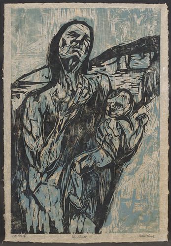 NELLIE BUEL (1908-2002) WOODCUT