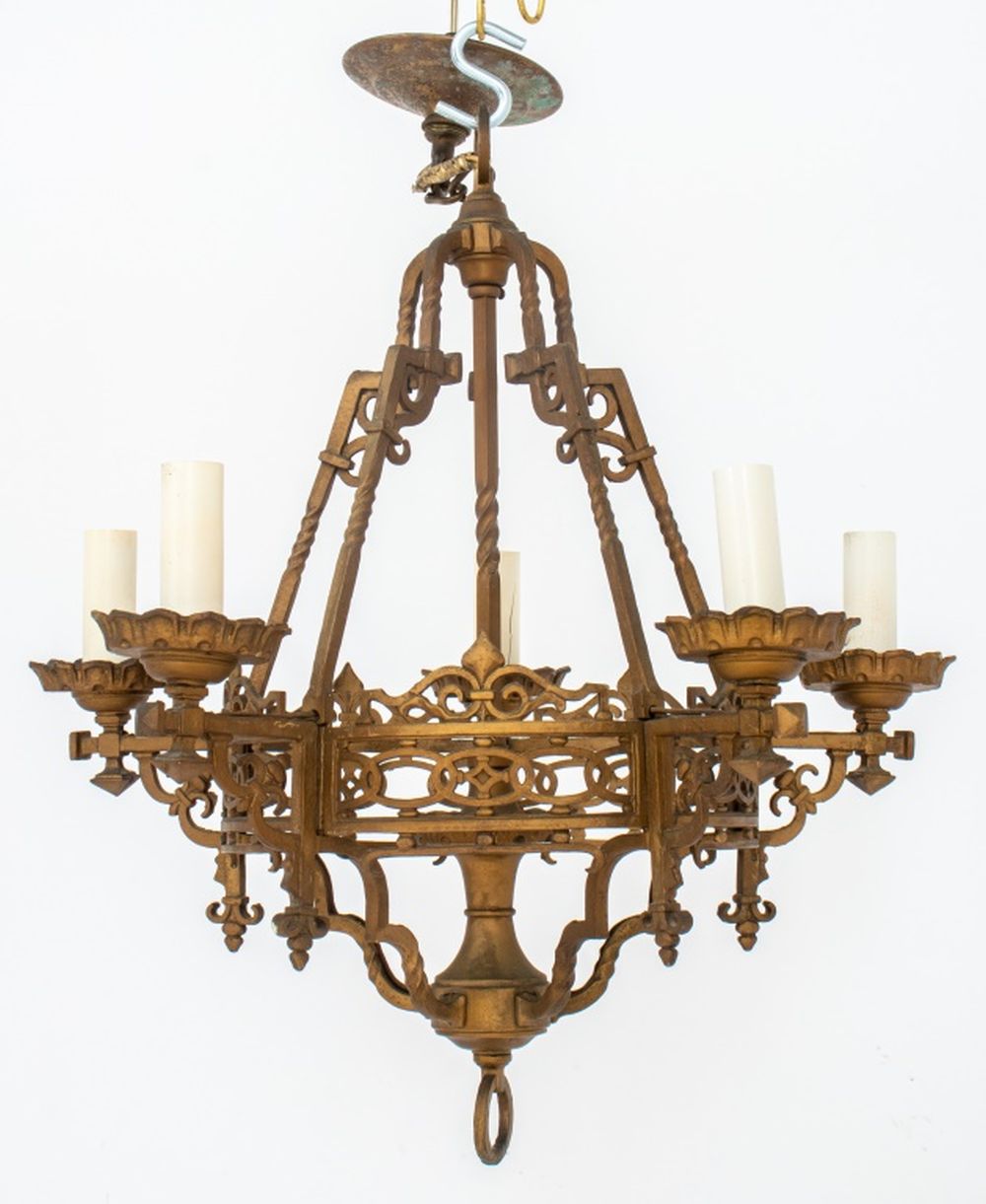 NEO-GOTHIC GILT BRASS CHANDELIER