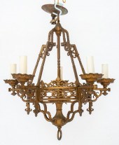 NEO-GOTHIC GILT BRASS CHANDELI