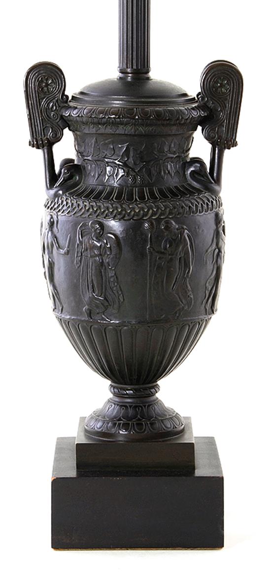Neoclassical bronze urn on marble