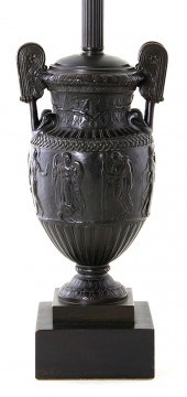 Neoclassical bronze urn on mar