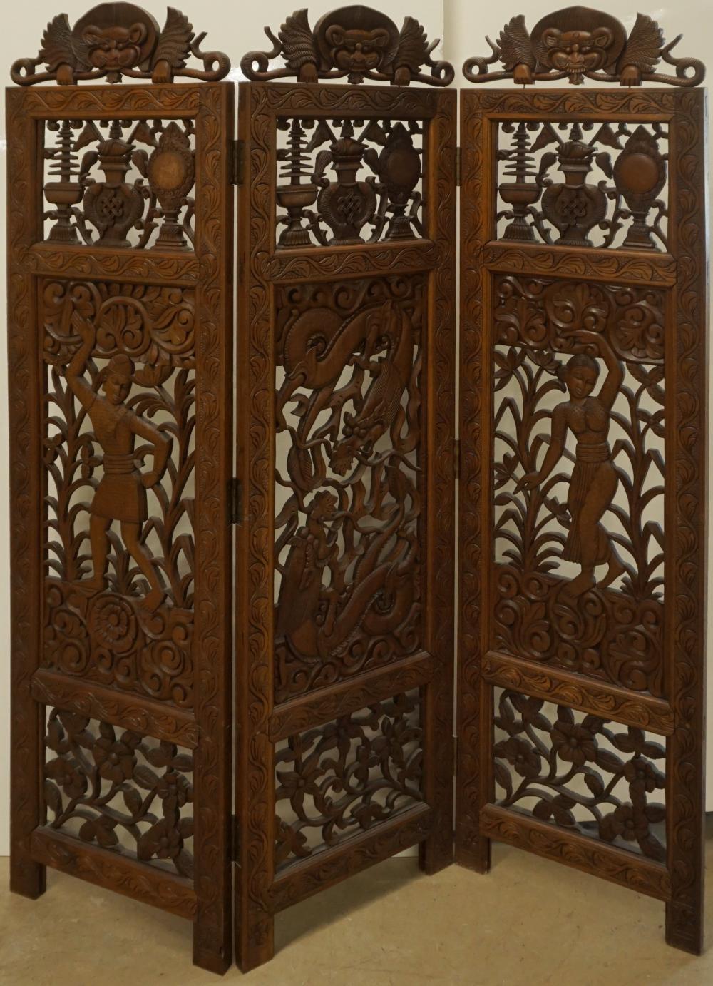 NEPALESE CARVED WOOD THREE-FOLD