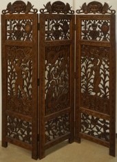 NEPALESE CARVED WOOD THREE-FOL