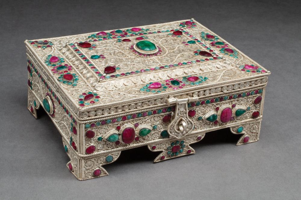 NEPALESE GEM ENCRUSTED SILVERED