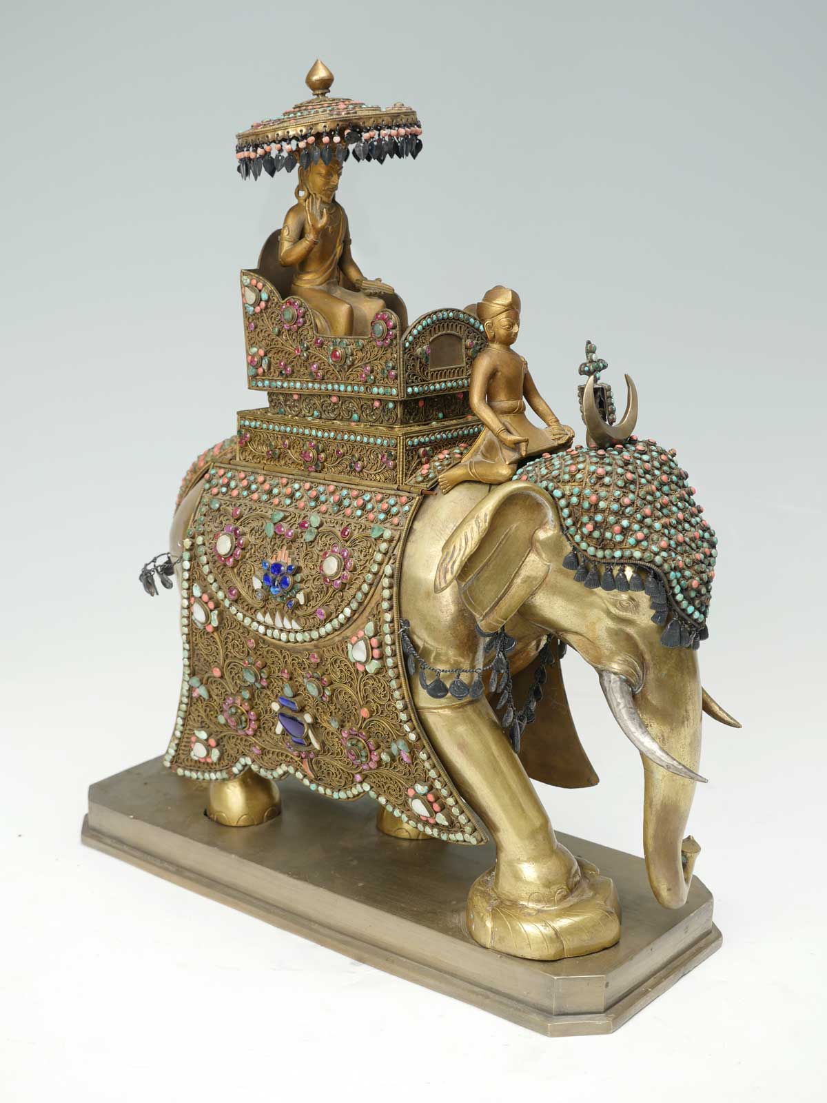 NEPALI JEWELED GILT BRONZE ELEPHANT