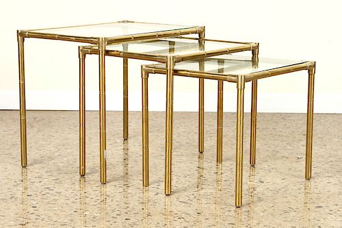 NEST OF 3 BRASS BAMBOO FORM GLASS