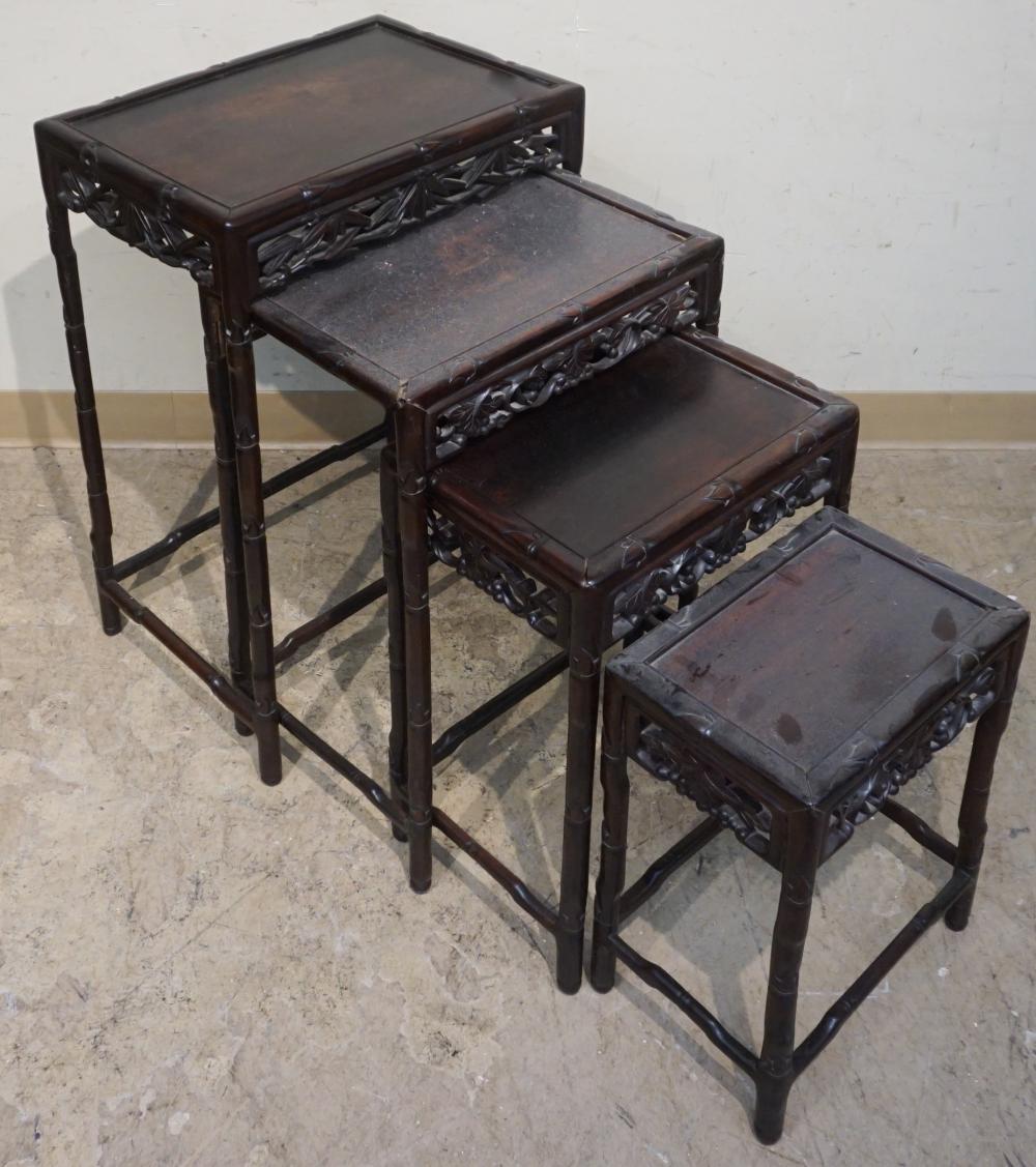 NEST OF FOUR CHINESE CARVED HONG MU