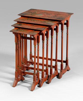 Nest of four red japanned side