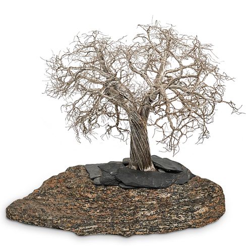 NEUMANN SILVER WIRED TREE AND STONE