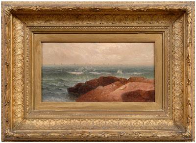 New England coastal painting, boats