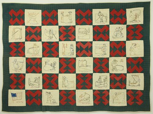 NEW ENGLAND FOLK ART EMBROIDERED