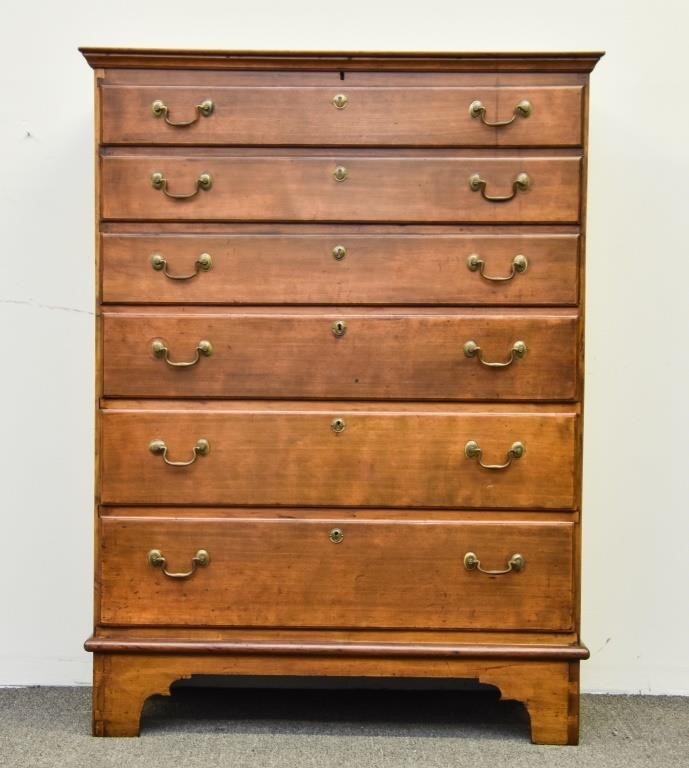 New England maple high chest of