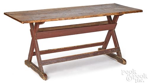 NEW ENGLAND PINE SAWBUCK TABLE,