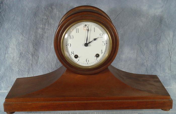 New Haven mahogany tambour clock,
