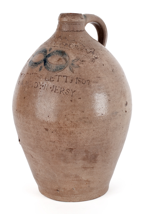 New Jersey stoneware jug dated 1807