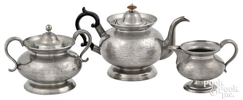NEW YORK PEWTER THREE-PIECE TEA