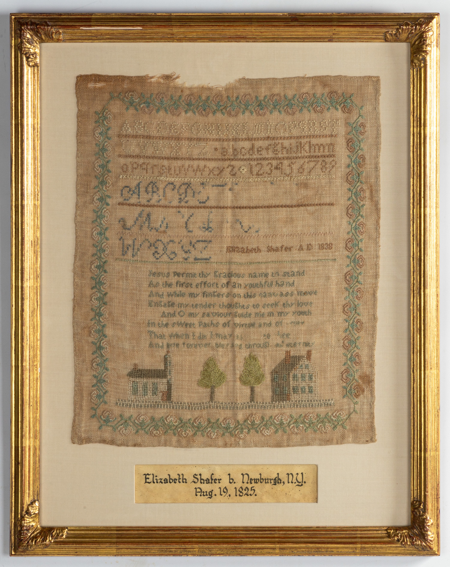 NEWBURGH, NY SAMPLER, 1838