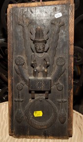 NIAS CARVED WOOD FIGURAL PANEL