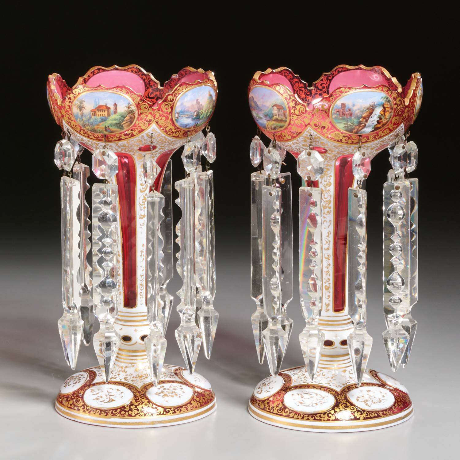NICE PAIR BOHEMIAN CASED & ENAMELED