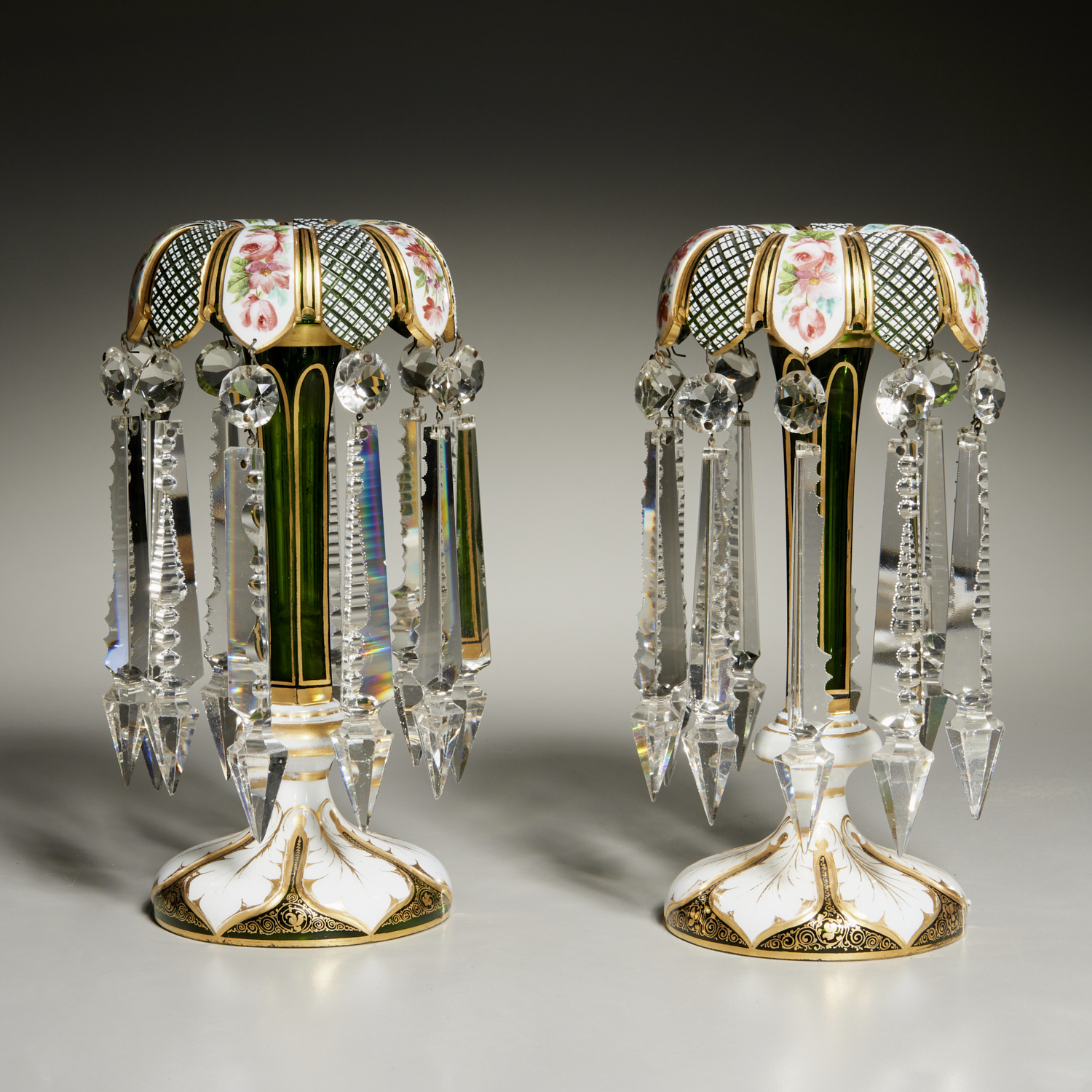 NICE PAIR BOHEMIAN CASED & ENAMELED
