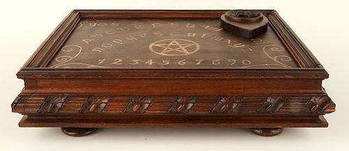 NICELY CARVED CASED WOOD OUIJA
