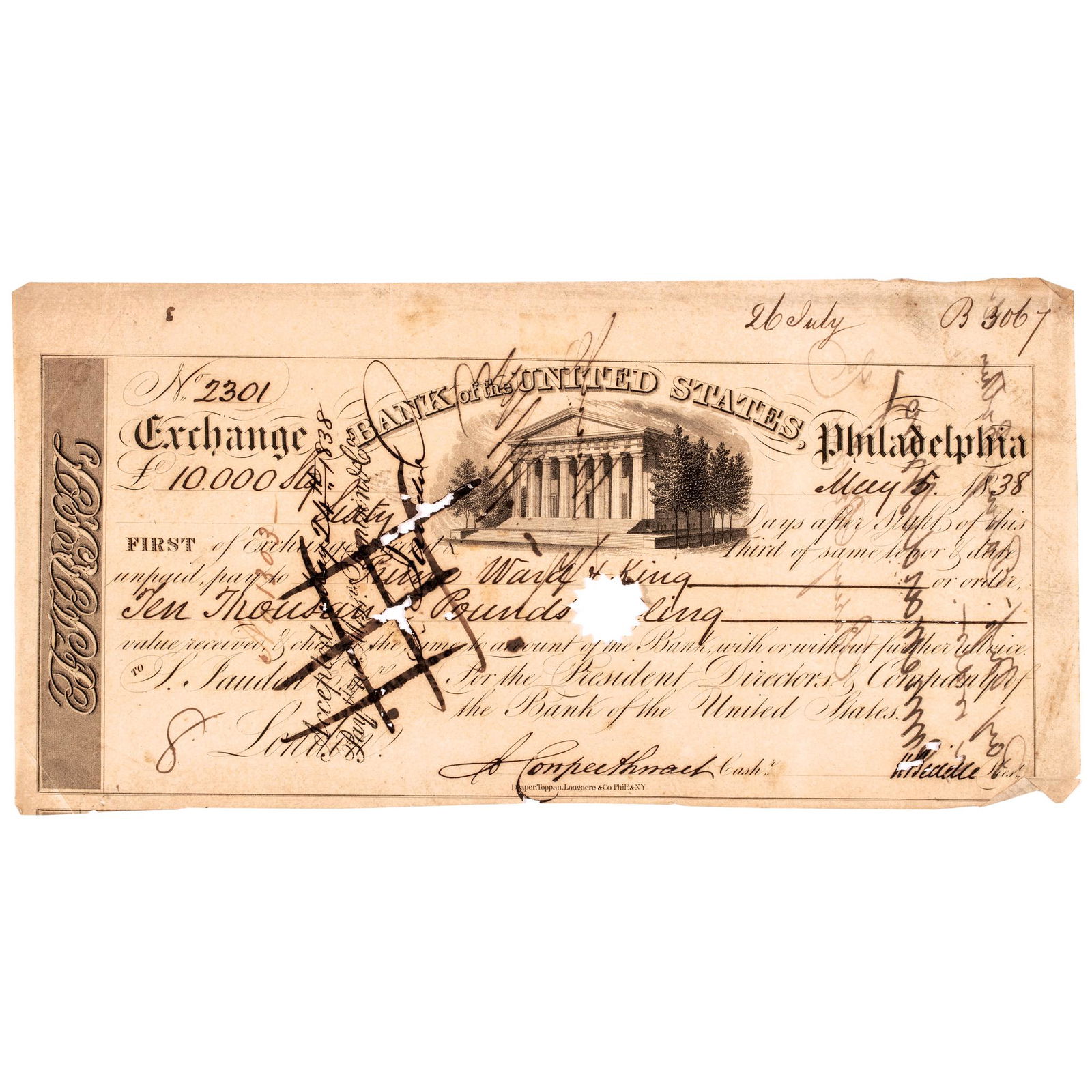NICHOLAS BIDDLE SIGNED 1838 BANK OF