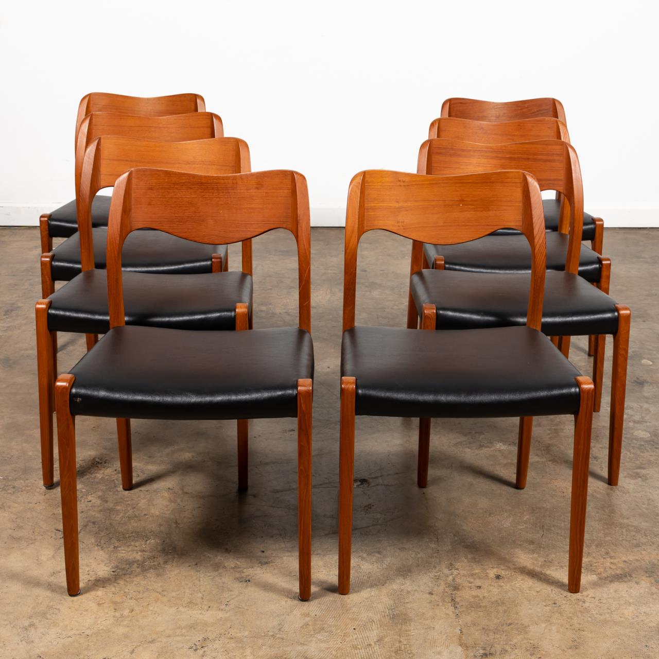 NIELS O. MOLLER, EIGHT TEAK CHAIRS,