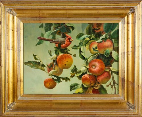 NINA WARD OIL ON PANEL "CARDINAL ON