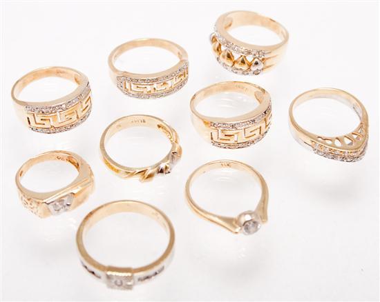 Nine 14K yellow gold and faux
