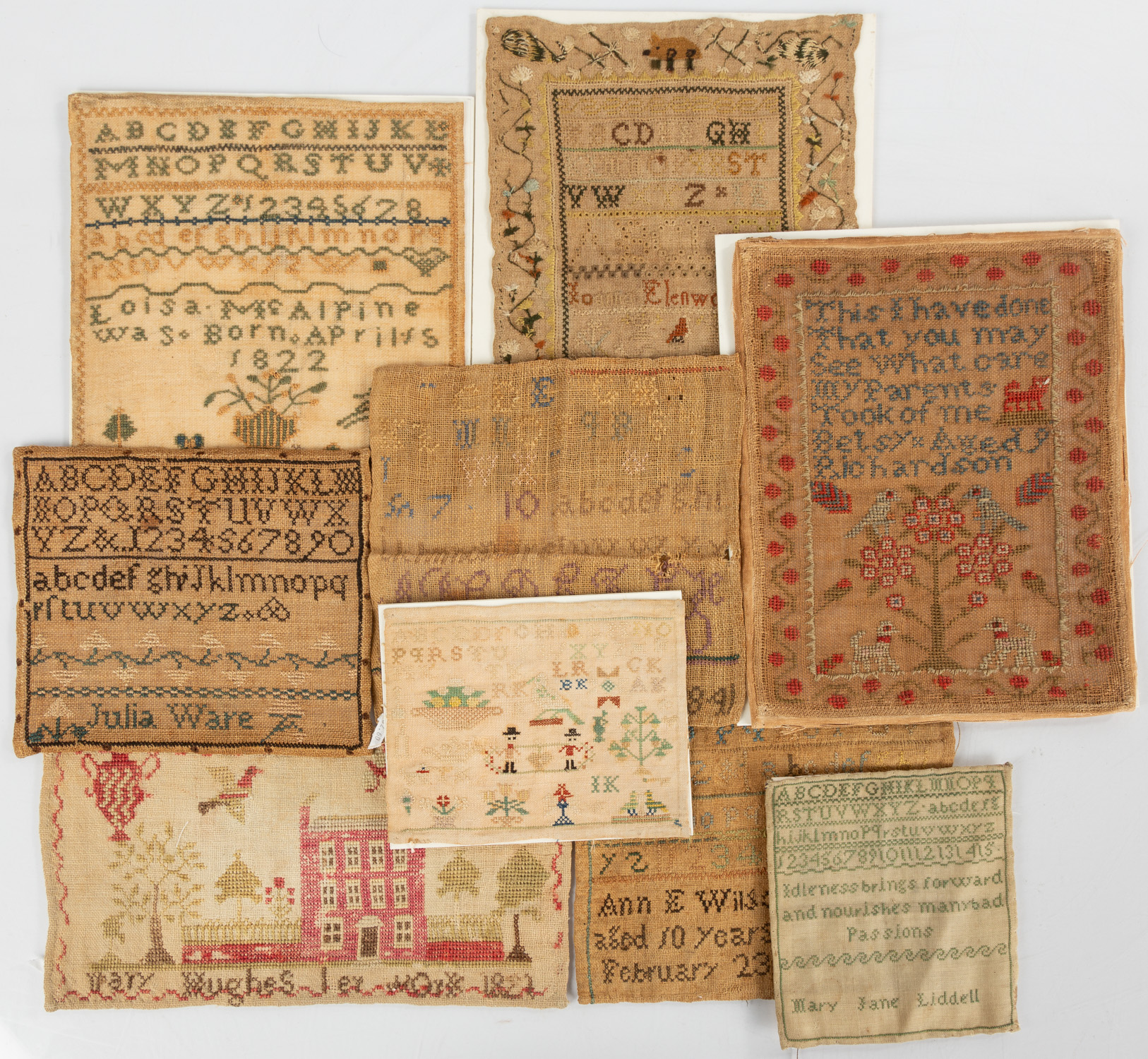 NINE 19TH CENTURY NEEDLEWORK