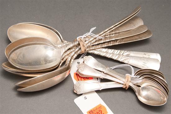 Nine American silver tablespoons in