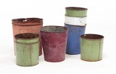 NINE AMERICAN TIN SAP BUCKETS.