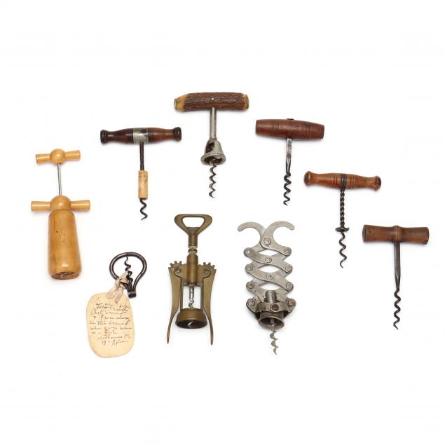 NINE ANTIQUE AND VINTAGE CORKSCREWS