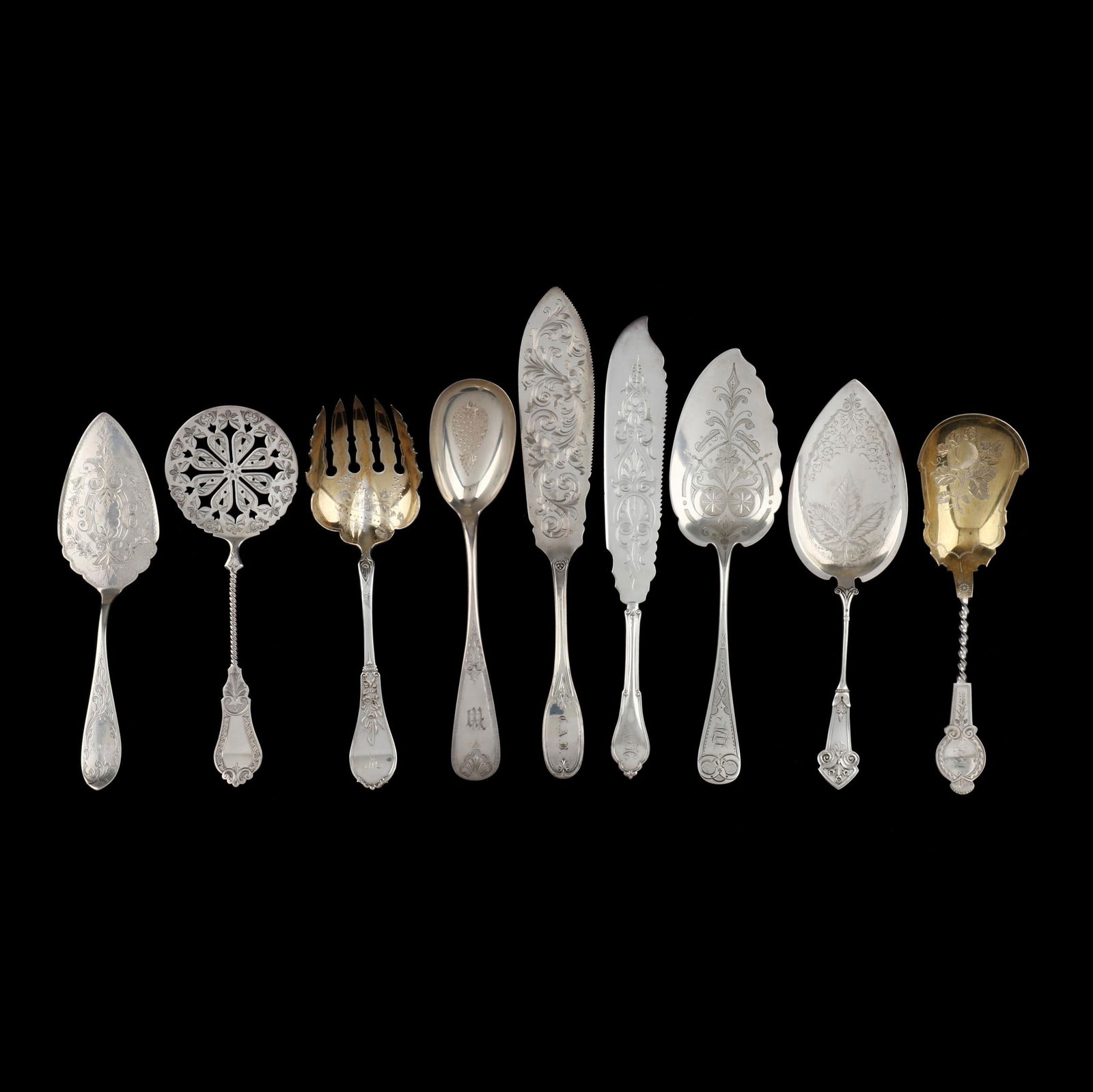 NINE ANTIQUE COIN SILVER FLATWARE