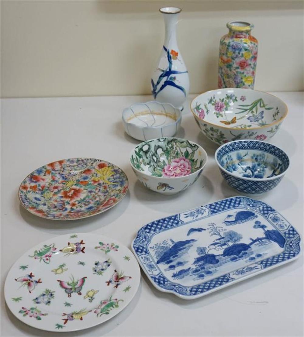 NINE ASSORTED ASIAN PORCELAIN TABLE