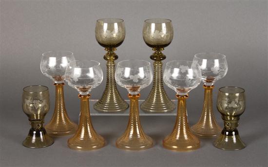 Nine assorted German acid etched