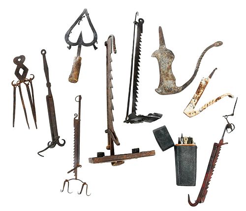 NINE ASSORTED IRON OBJECTS AND