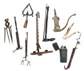 NINE ASSORTED IRON OBJECTS AND