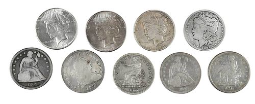 NINE ASSORTED SILVER DOLLARS1798