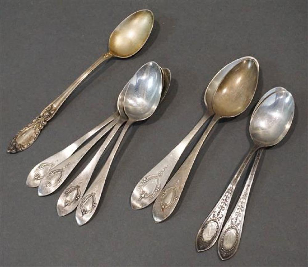 NINE ASSORTED STERLING TEASPOONS,