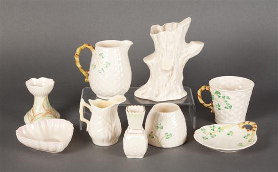 Nine Belleek glazed parianware