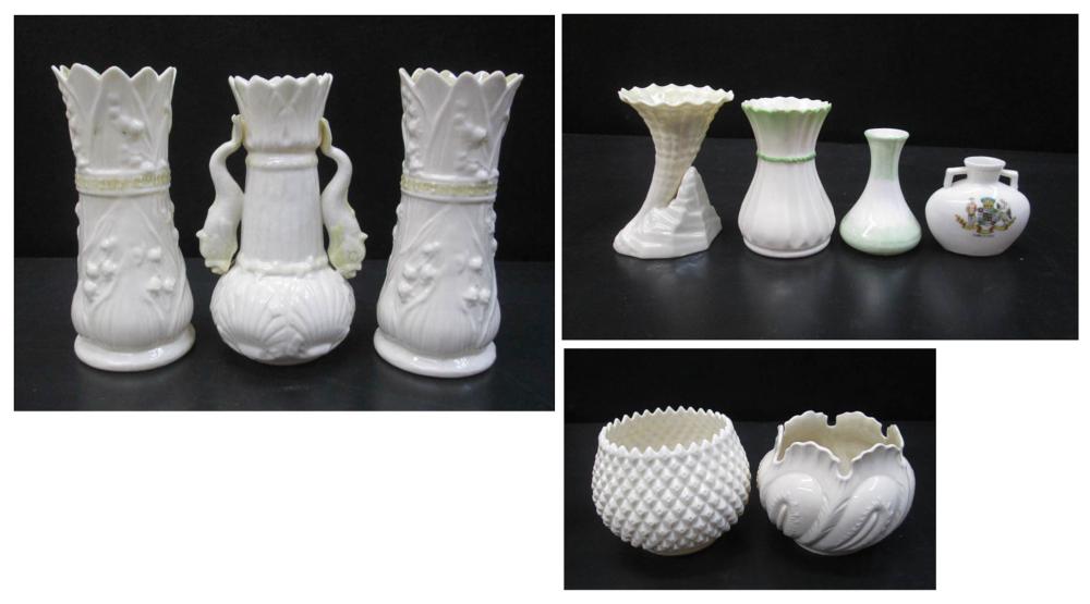 NINE BELLEEK PARIAN PORCELAIN