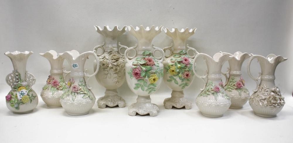 NINE BELLEEK PARIAN PORCELAIN